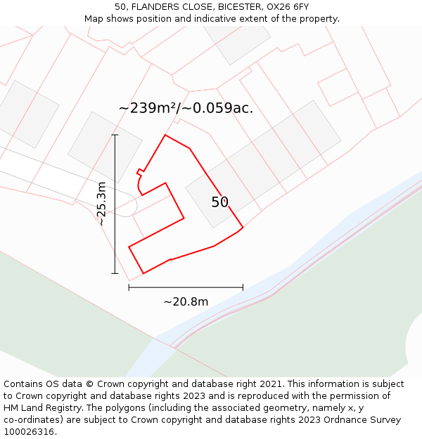 50, FLANDERS CLOSE, BICESTER, OX26 6FY: Plot and title map