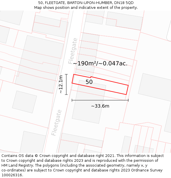 50, FLEETGATE, BARTON-UPON-HUMBER, DN18 5QD: Plot and title map