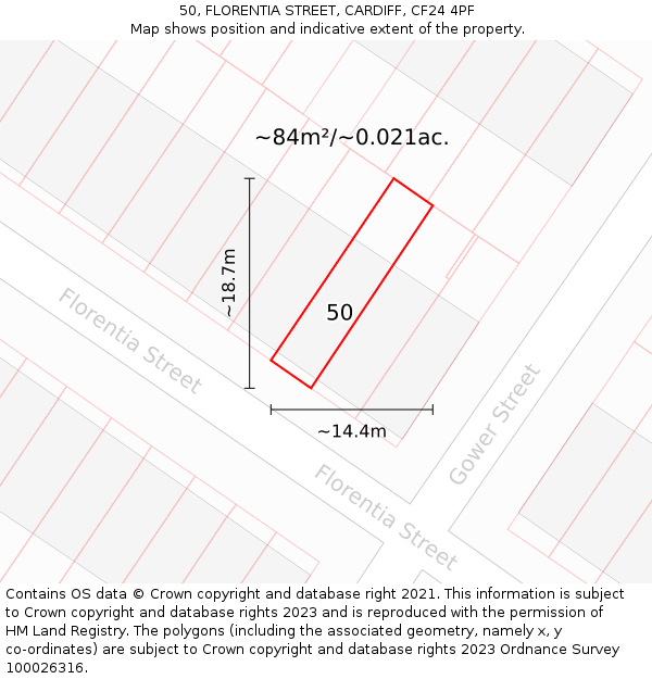 50, FLORENTIA STREET, CARDIFF, CF24 4PF: Plot and title map
