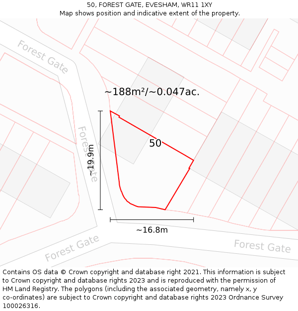 50, FOREST GATE, EVESHAM, WR11 1XY: Plot and title map