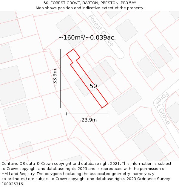 50, FOREST GROVE, BARTON, PRESTON, PR3 5AY: Plot and title map