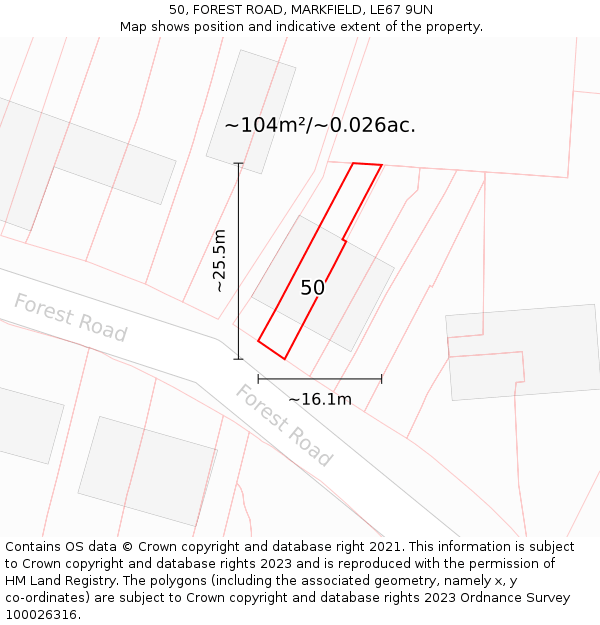 50, FOREST ROAD, MARKFIELD, LE67 9UN: Plot and title map
