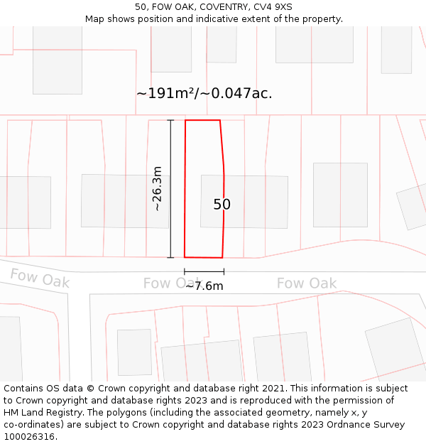 50, FOW OAK, COVENTRY, CV4 9XS: Plot and title map