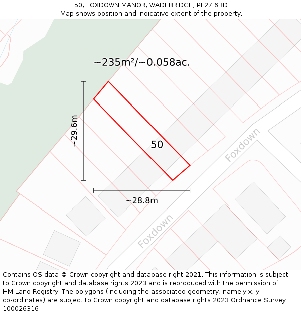 50, FOXDOWN MANOR, WADEBRIDGE, PL27 6BD: Plot and title map