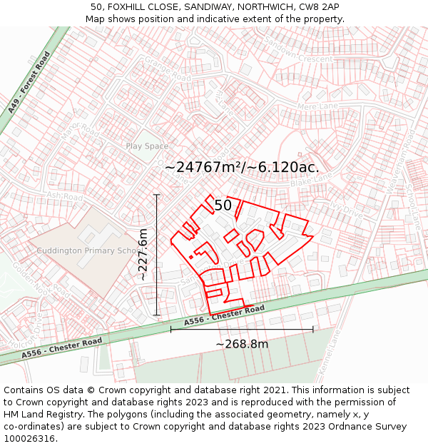 50, FOXHILL CLOSE, SANDIWAY, NORTHWICH, CW8 2AP: Plot and title map