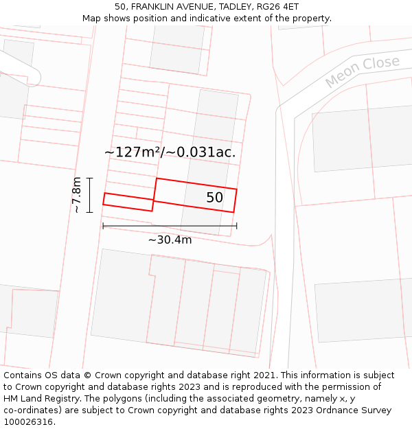 50, FRANKLIN AVENUE, TADLEY, RG26 4ET: Plot and title map