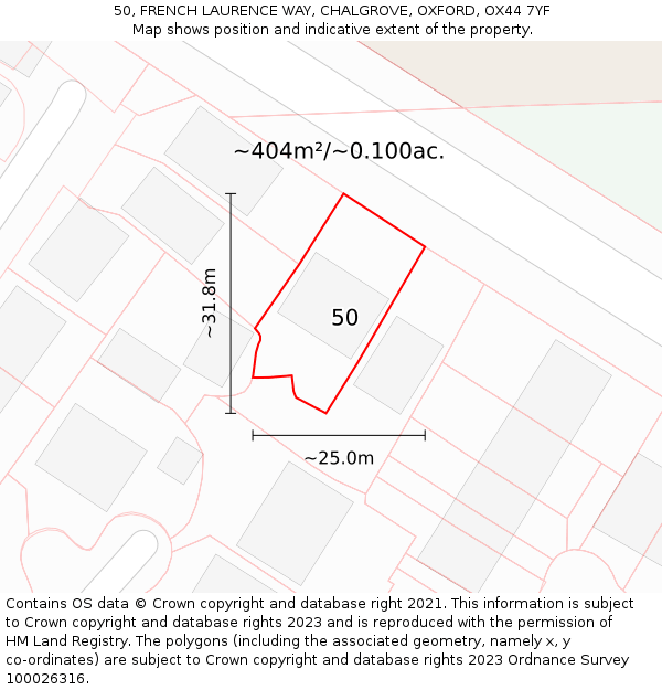 50, FRENCH LAURENCE WAY, CHALGROVE, OXFORD, OX44 7YF: Plot and title map