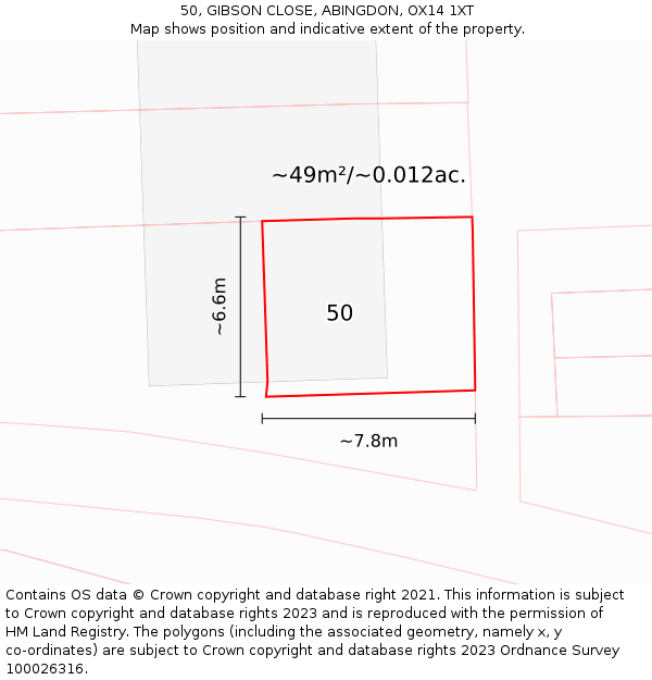 50, GIBSON CLOSE, ABINGDON, OX14 1XT: Plot and title map