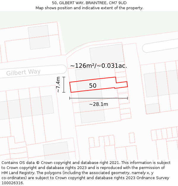 50, GILBERT WAY, BRAINTREE, CM7 9UD: Plot and title map