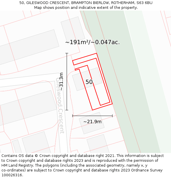 50, GILESWOOD CRESCENT, BRAMPTON BIERLOW, ROTHERHAM, S63 6BU: Plot and title map