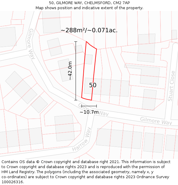 50, GILMORE WAY, CHELMSFORD, CM2 7AP: Plot and title map