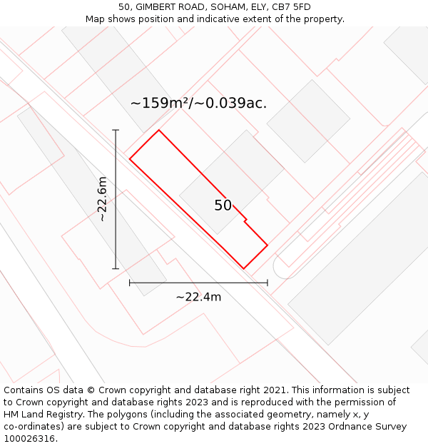 50, GIMBERT ROAD, SOHAM, ELY, CB7 5FD: Plot and title map
