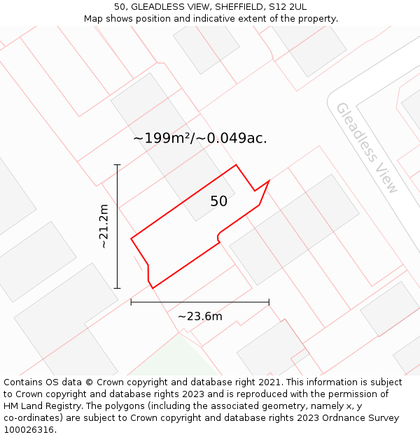50, GLEADLESS VIEW, SHEFFIELD, S12 2UL: Plot and title map