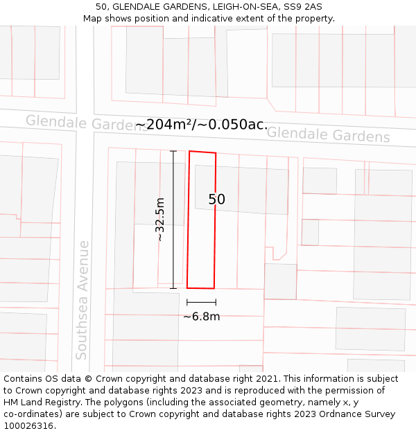 50, GLENDALE GARDENS, LEIGH-ON-SEA, SS9 2AS: Plot and title map