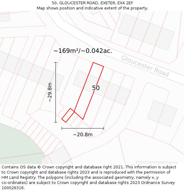 50, GLOUCESTER ROAD, EXETER, EX4 2EF: Plot and title map