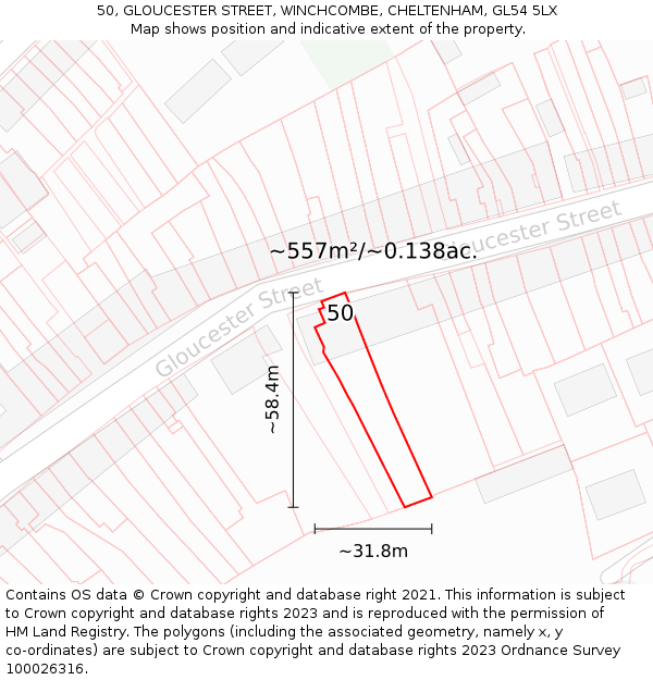50, GLOUCESTER STREET, WINCHCOMBE, CHELTENHAM, GL54 5LX: Plot and title map