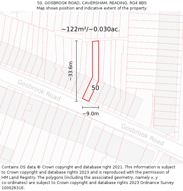 50, GOSBROOK ROAD, CAVERSHAM, READING, RG4 8BS: Plot and title map