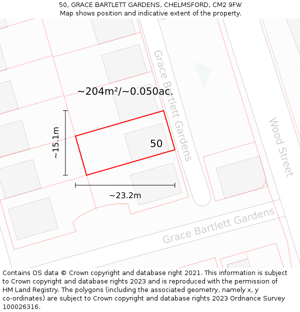50, GRACE BARTLETT GARDENS, CHELMSFORD, CM2 9FW: Plot and title map