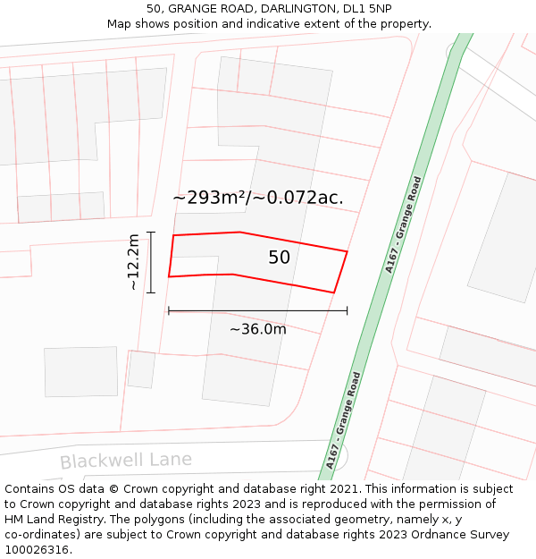 50, GRANGE ROAD, DARLINGTON, DL1 5NP: Plot and title map