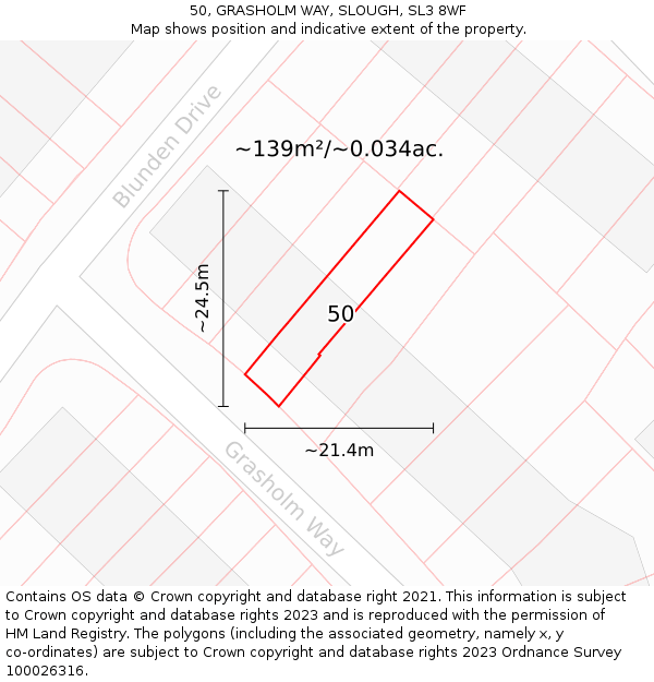 50, GRASHOLM WAY, SLOUGH, SL3 8WF: Plot and title map