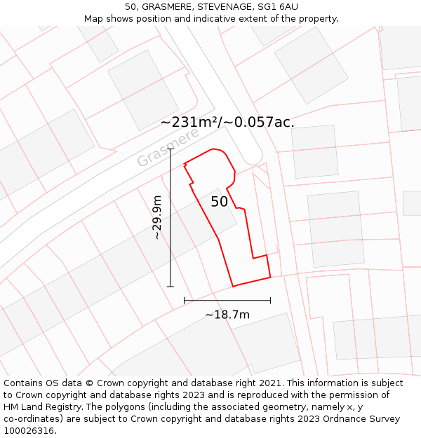 50, GRASMERE, STEVENAGE, SG1 6AU: Plot and title map