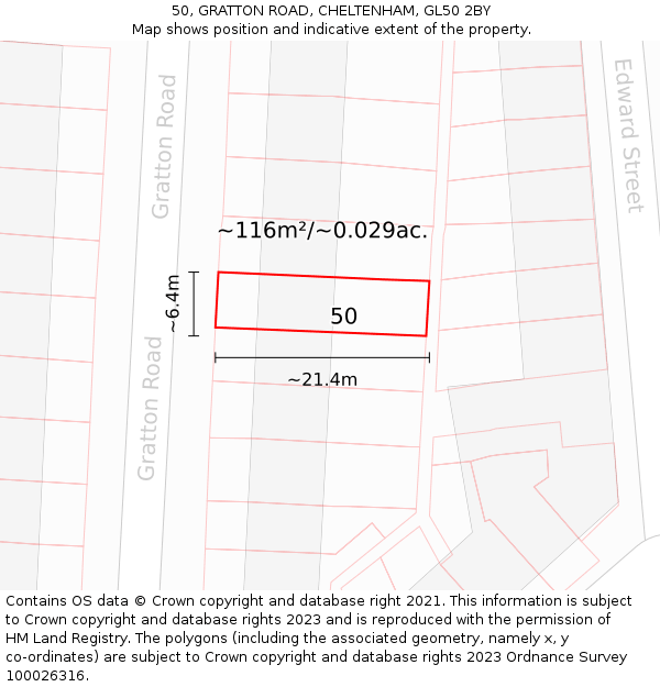 50, GRATTON ROAD, CHELTENHAM, GL50 2BY: Plot and title map