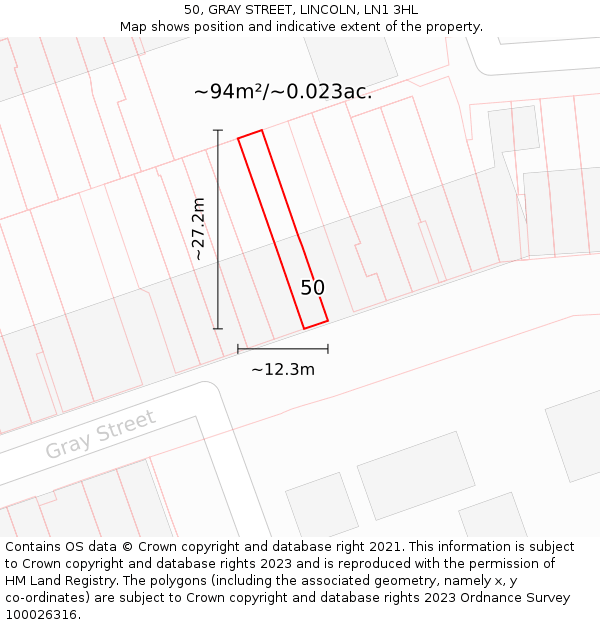 50, GRAY STREET, LINCOLN, LN1 3HL: Plot and title map