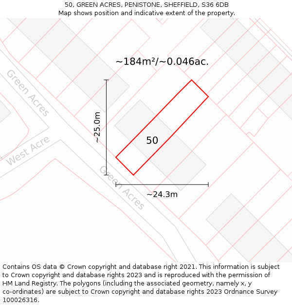 50, GREEN ACRES, PENISTONE, SHEFFIELD, S36 6DB: Plot and title map