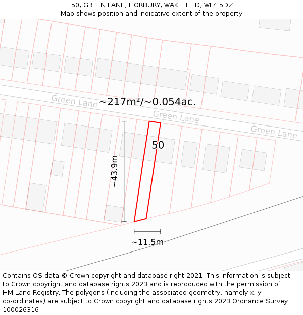 50, GREEN LANE, HORBURY, WAKEFIELD, WF4 5DZ: Plot and title map