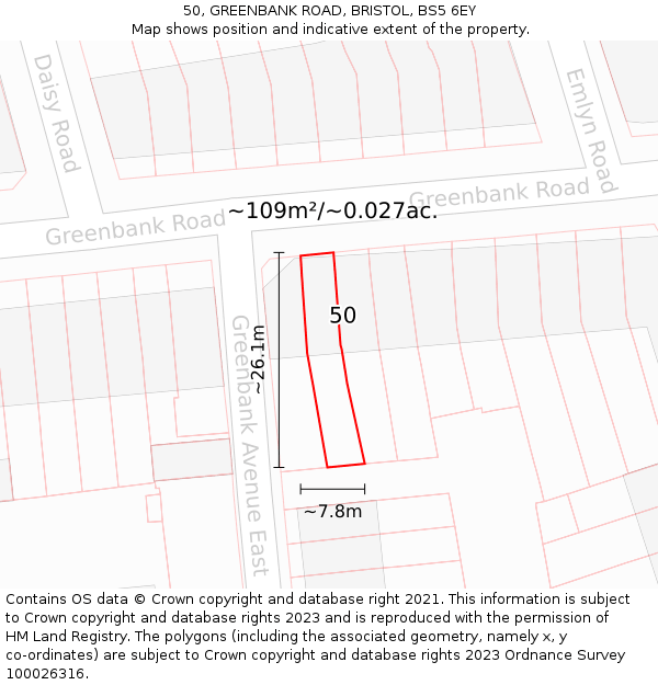 50, GREENBANK ROAD, BRISTOL, BS5 6EY: Plot and title map