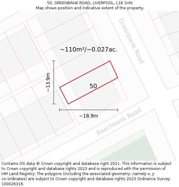 50, GREENBANK ROAD, LIVERPOOL, L18 1HN: Plot and title map