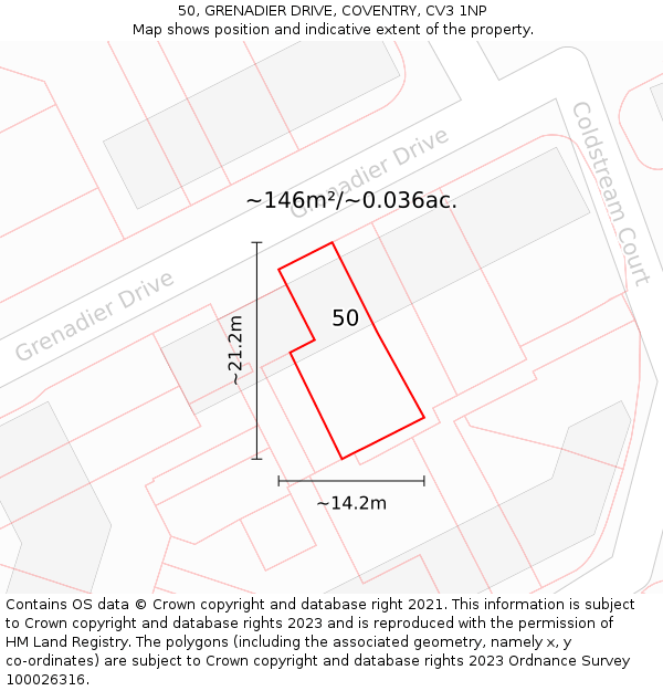 50, GRENADIER DRIVE, COVENTRY, CV3 1NP: Plot and title map