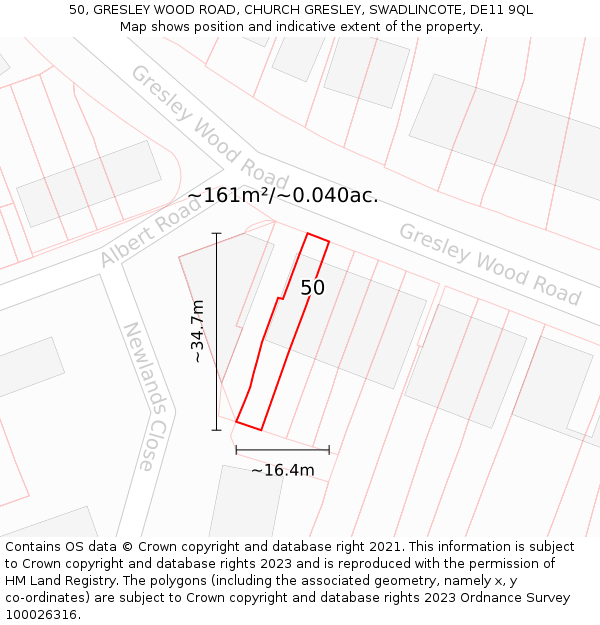 50, GRESLEY WOOD ROAD, CHURCH GRESLEY, SWADLINCOTE, DE11 9QL: Plot and title map