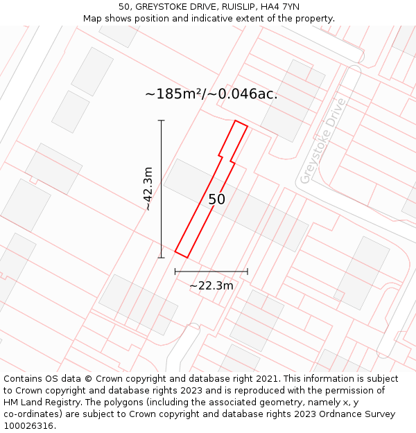 50, GREYSTOKE DRIVE, RUISLIP, HA4 7YN: Plot and title map