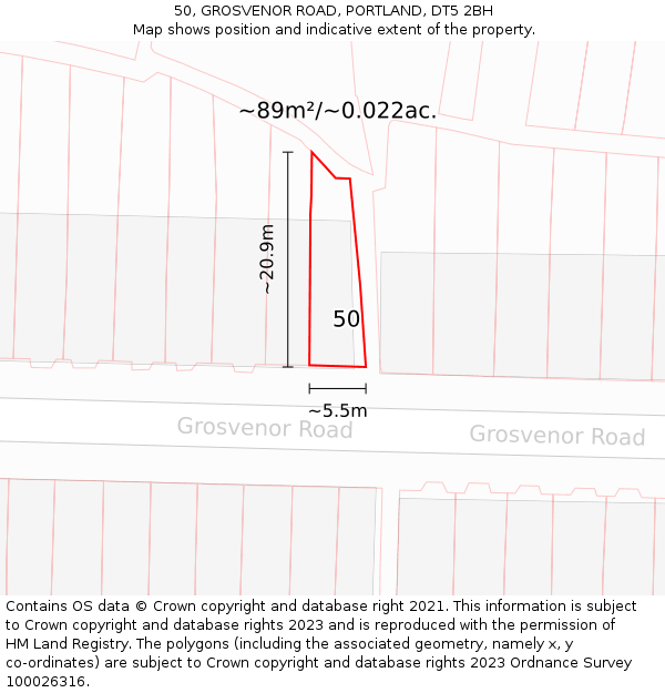 50, GROSVENOR ROAD, PORTLAND, DT5 2BH: Plot and title map
