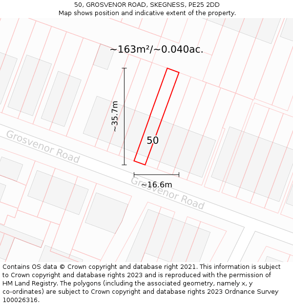 50, GROSVENOR ROAD, SKEGNESS, PE25 2DD: Plot and title map