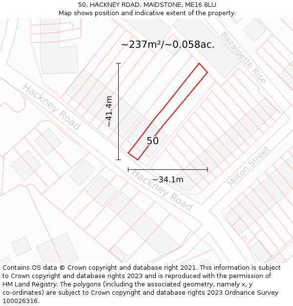50, HACKNEY ROAD, MAIDSTONE, ME16 8LU: Plot and title map