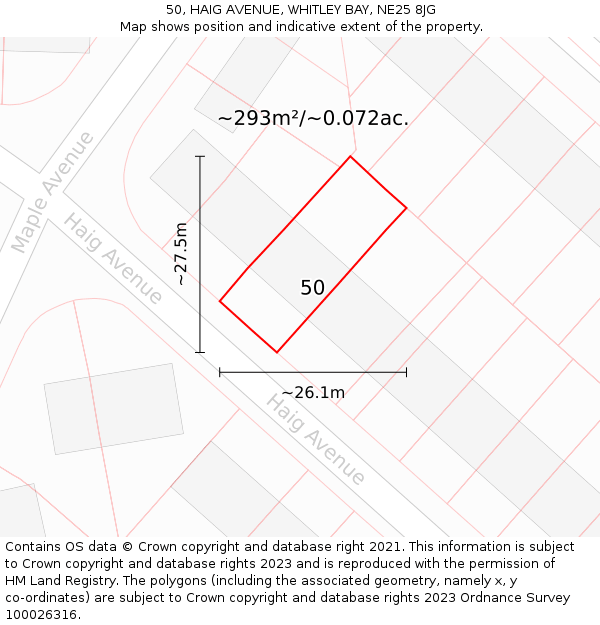 50, HAIG AVENUE, WHITLEY BAY, NE25 8JG: Plot and title map