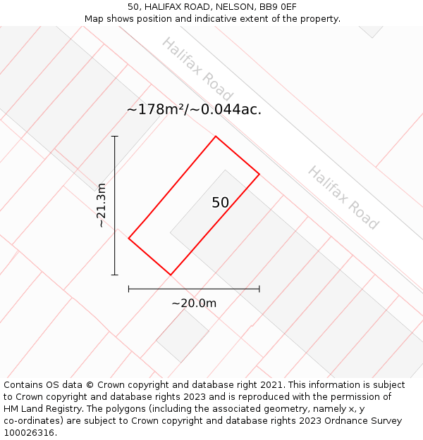 50, HALIFAX ROAD, NELSON, BB9 0EF: Plot and title map