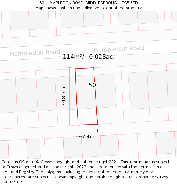 50, HAMBLEDON ROAD, MIDDLESBROUGH, TS5 5ED: Plot and title map