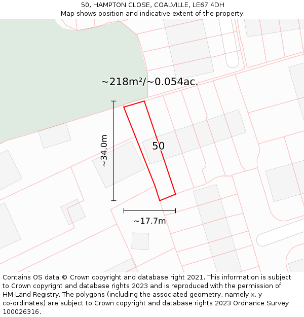 50, HAMPTON CLOSE, COALVILLE, LE67 4DH: Plot and title map