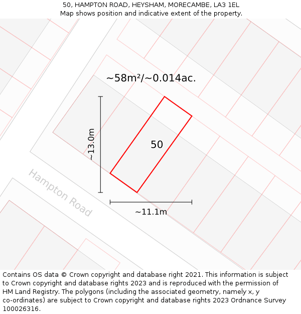 50, HAMPTON ROAD, HEYSHAM, MORECAMBE, LA3 1EL: Plot and title map