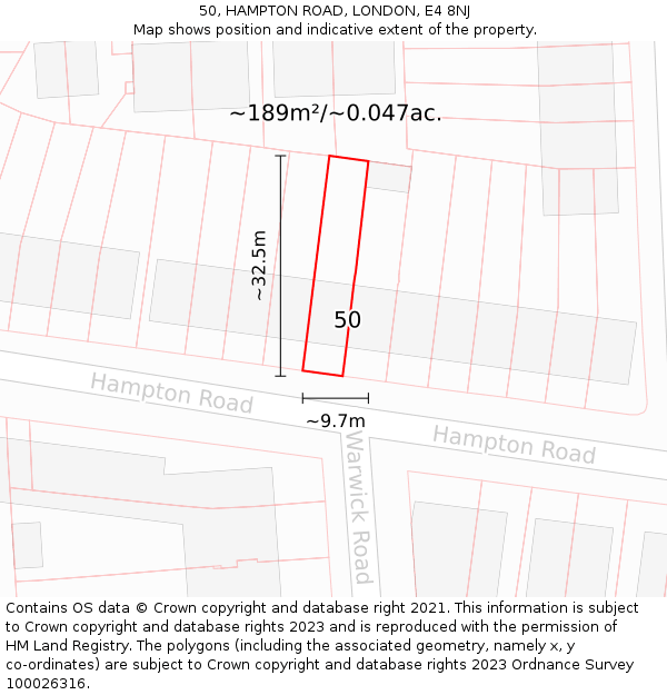 50, HAMPTON ROAD, LONDON, E4 8NJ: Plot and title map
