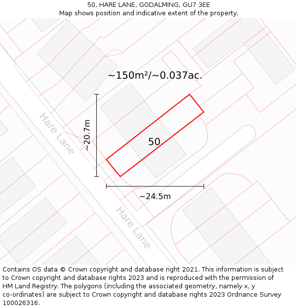 50, HARE LANE, GODALMING, GU7 3EE: Plot and title map