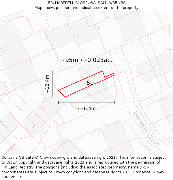 50, HAREBELL CLOSE, WALSALL, WS5 4RS: Plot and title map