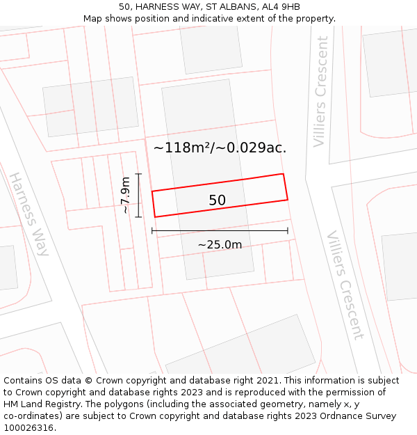 50, HARNESS WAY, ST ALBANS, AL4 9HB: Plot and title map