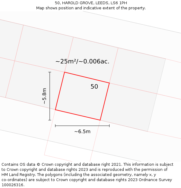 50, HAROLD GROVE, LEEDS, LS6 1PH: Plot and title map