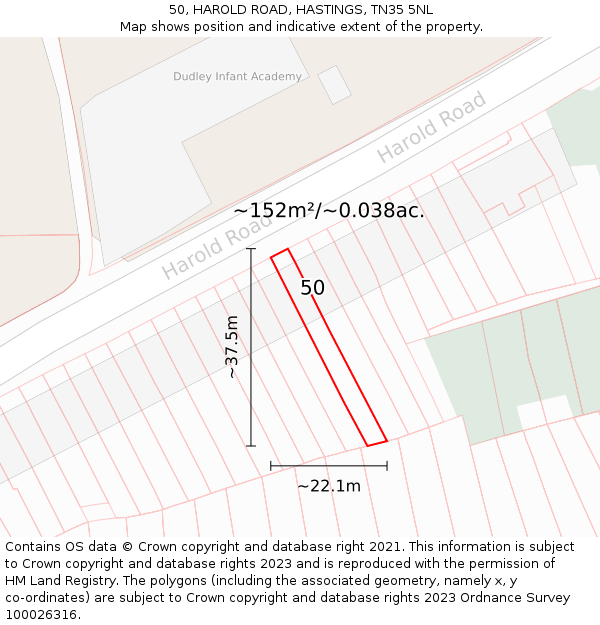50, HAROLD ROAD, HASTINGS, TN35 5NL: Plot and title map