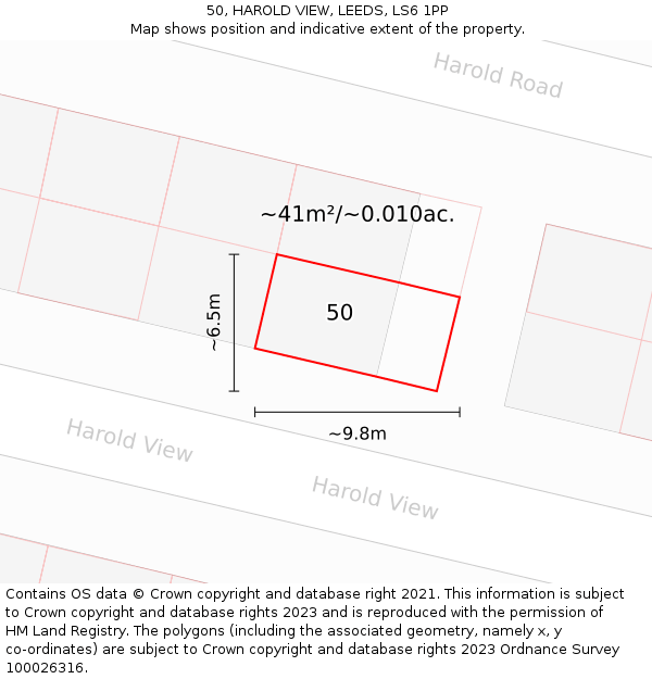 50, HAROLD VIEW, LEEDS, LS6 1PP: Plot and title map
