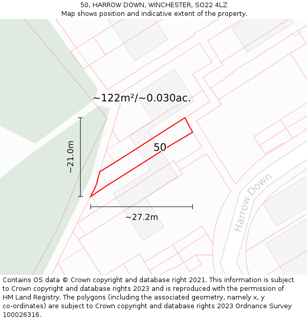 50, HARROW DOWN, WINCHESTER, SO22 4LZ: Plot and title map